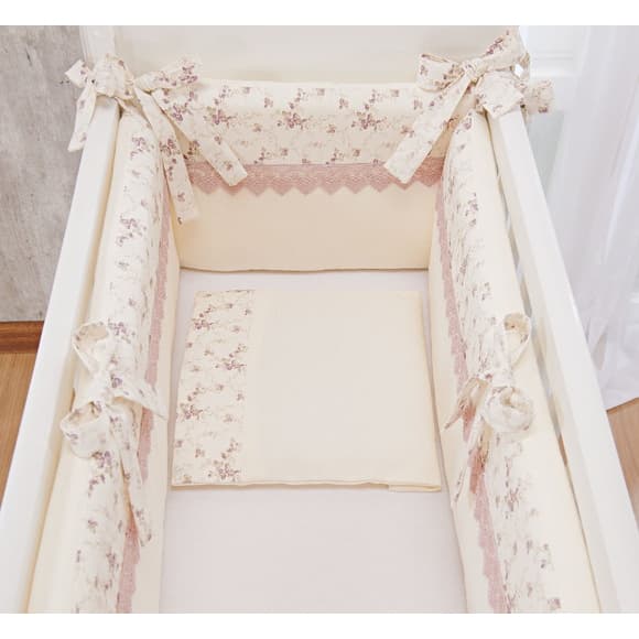 Kit Bebê Enxoval Mini Berço 5pçs + Trocador comoda + amamentação floral + manta sherpa floral