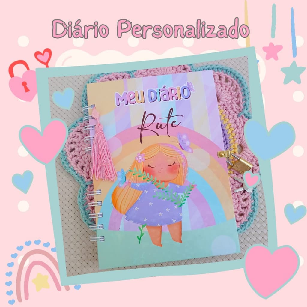 Diário Menina personalizado com o nome e cadeado, várias capas para escolher