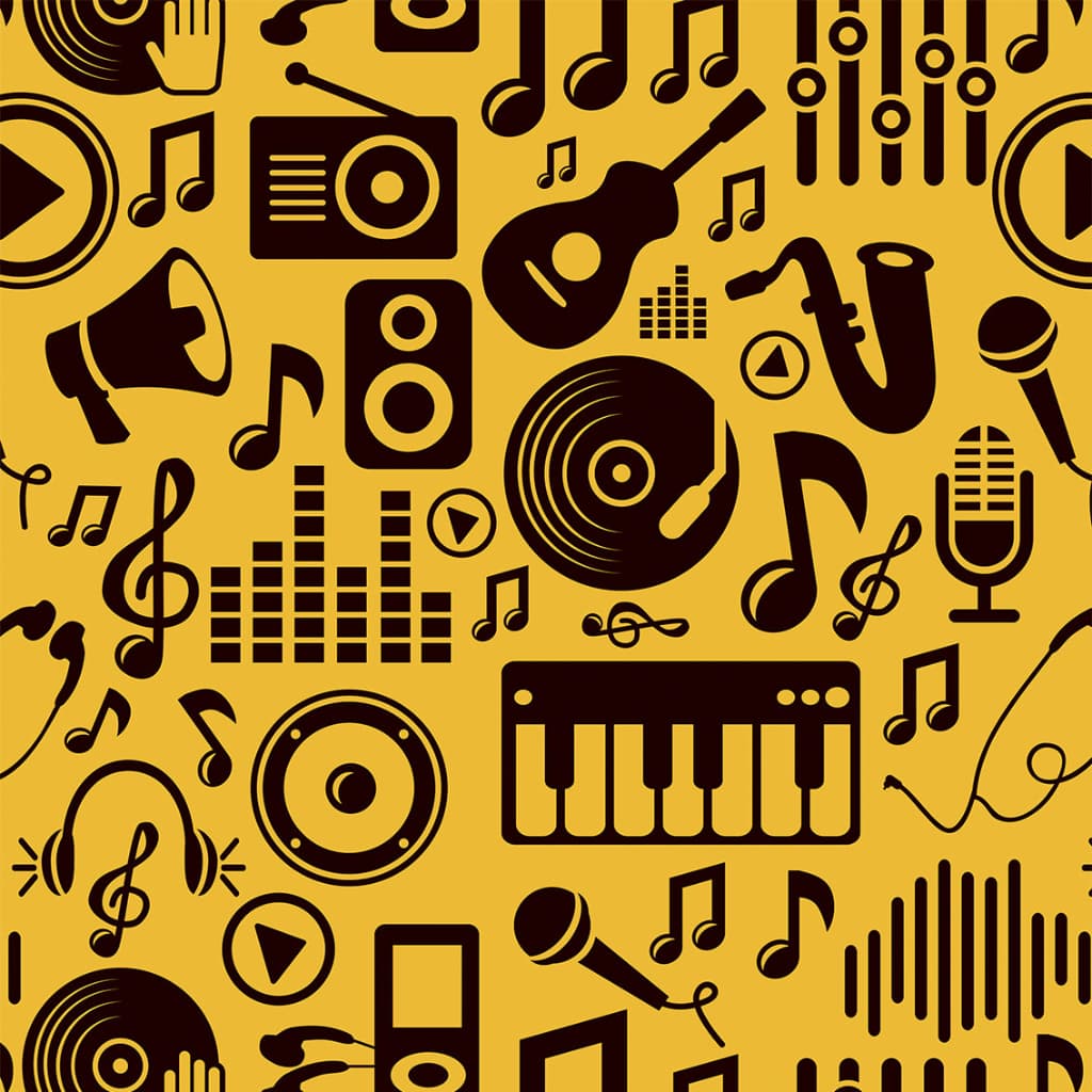Papel de Parede Adesivo de Música Instrumentos Notas Musicais Clave de Sol Som Áudio Microfone - SSCA104
