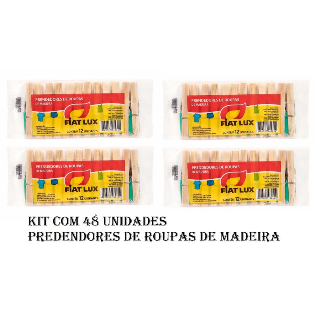Kit Prendedor De Roupa Fiat Lux De Madeira 48 Unidades