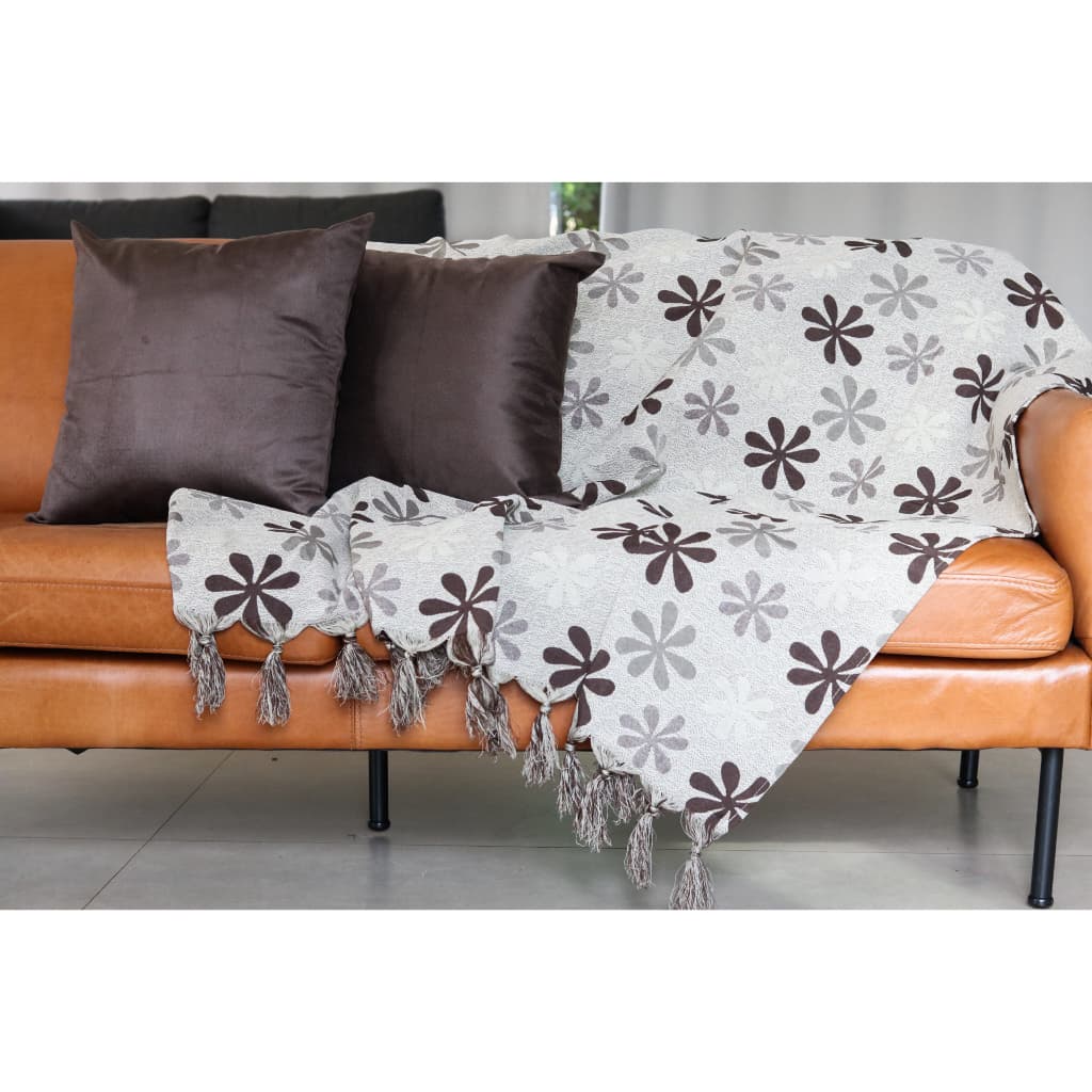 Xale Manta Capa Sofá Decoração Sala Flor Marrom 1,40x2,50