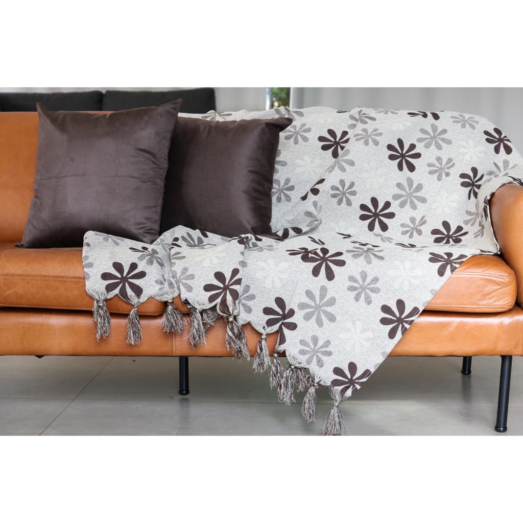 Manta para sofá retrátil jaccard floral marrom 1,40x1,80