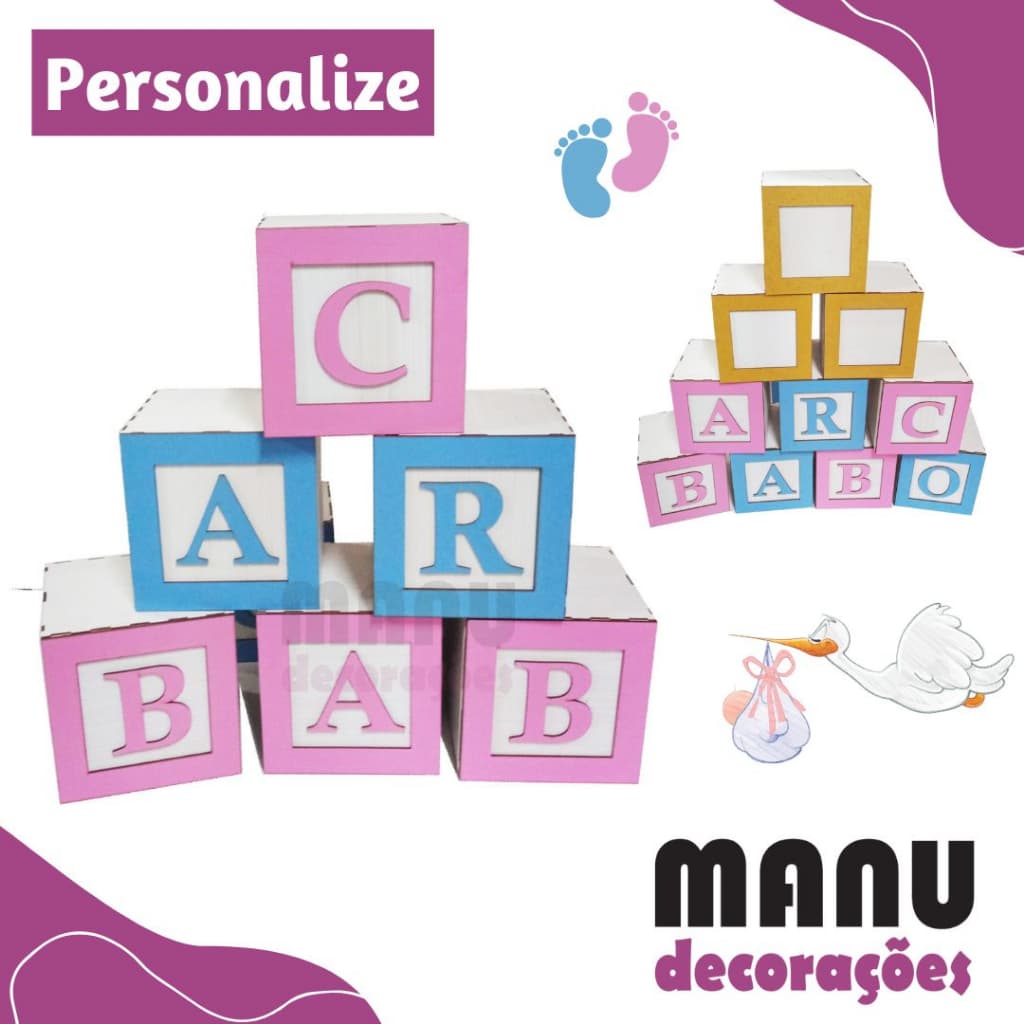 1 Unidade Cubo Pintado Escolha as Letras e Personalize / Decoração de Festa / Decoração Chá de Bebê e Revelação MDF