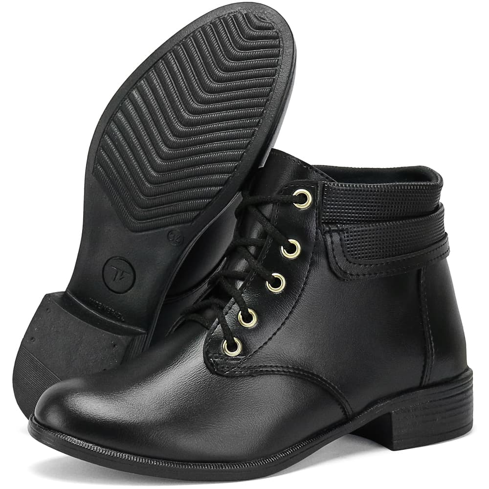 Bota Feminina Coturno Cano Curto Com Cadarços