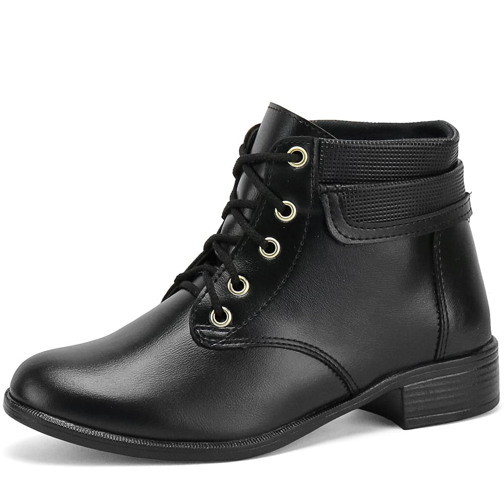 Coturno Bota Feminino Com Cadarços Salto Baixo Macio Confortavel Moda Feminino Inverno