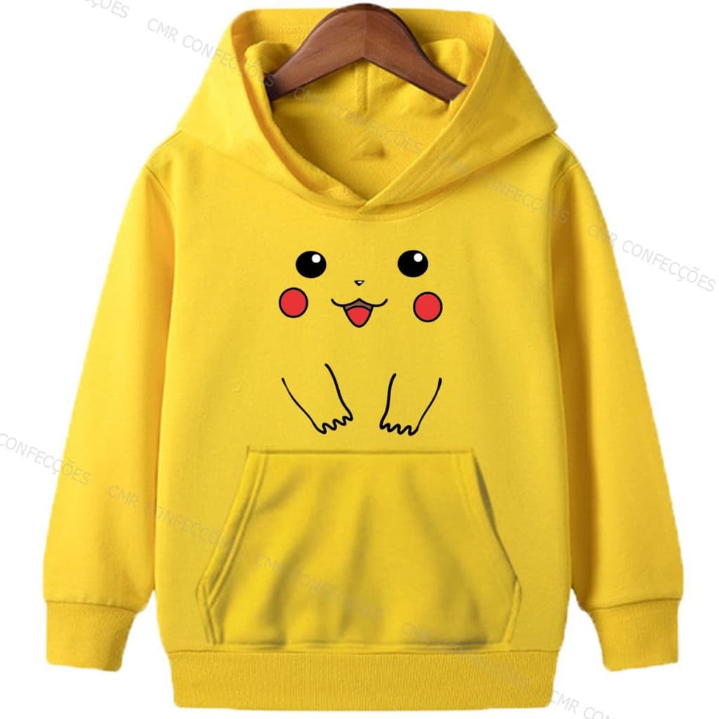 Moletom Kids Alta Qualidade Infantil Poke-mon Pik-achu Com Capuz Bolso Canguru Shopping Envio Rápido