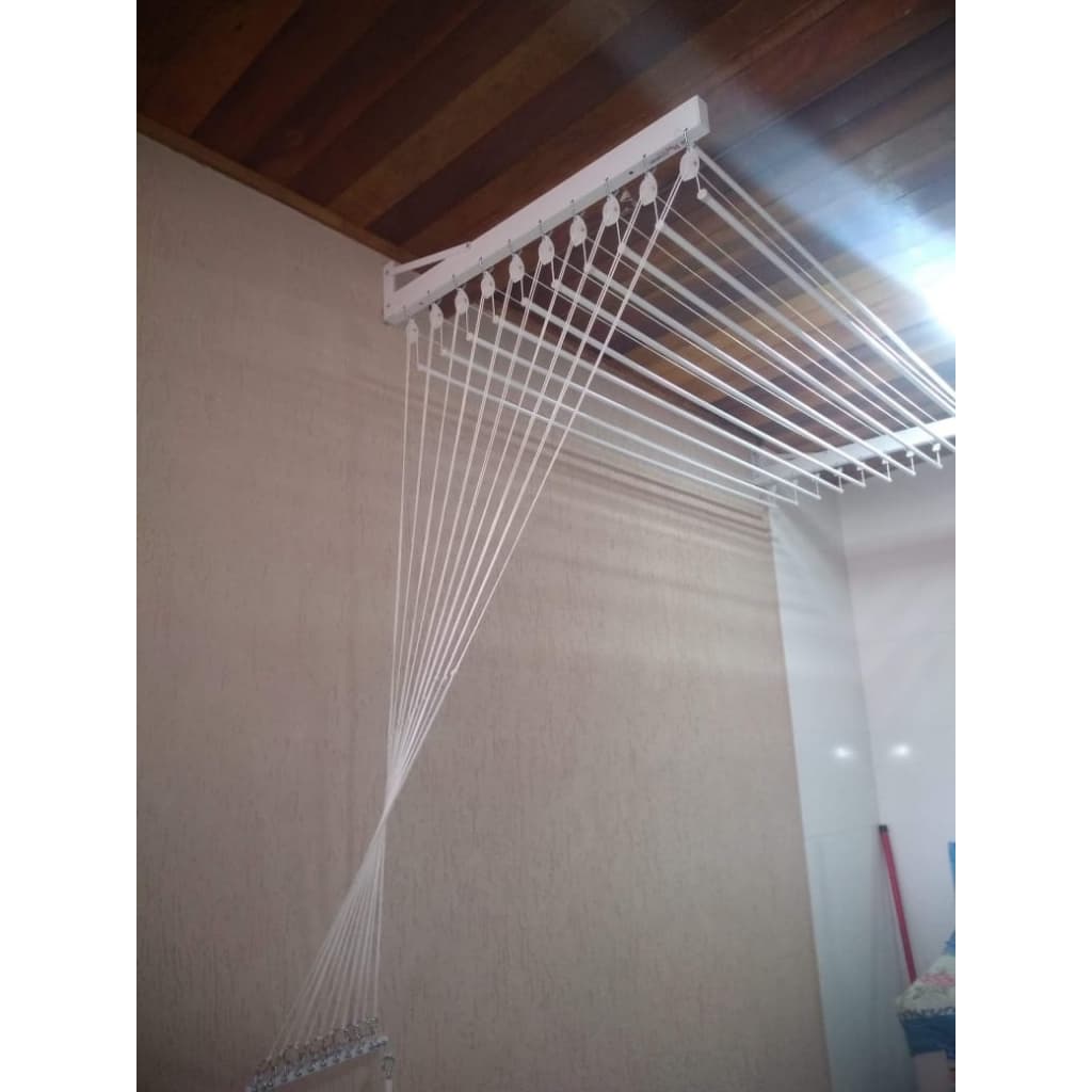VARAL COM 10 VARETAS INDIVIDUAIS TETO OU PAREDE