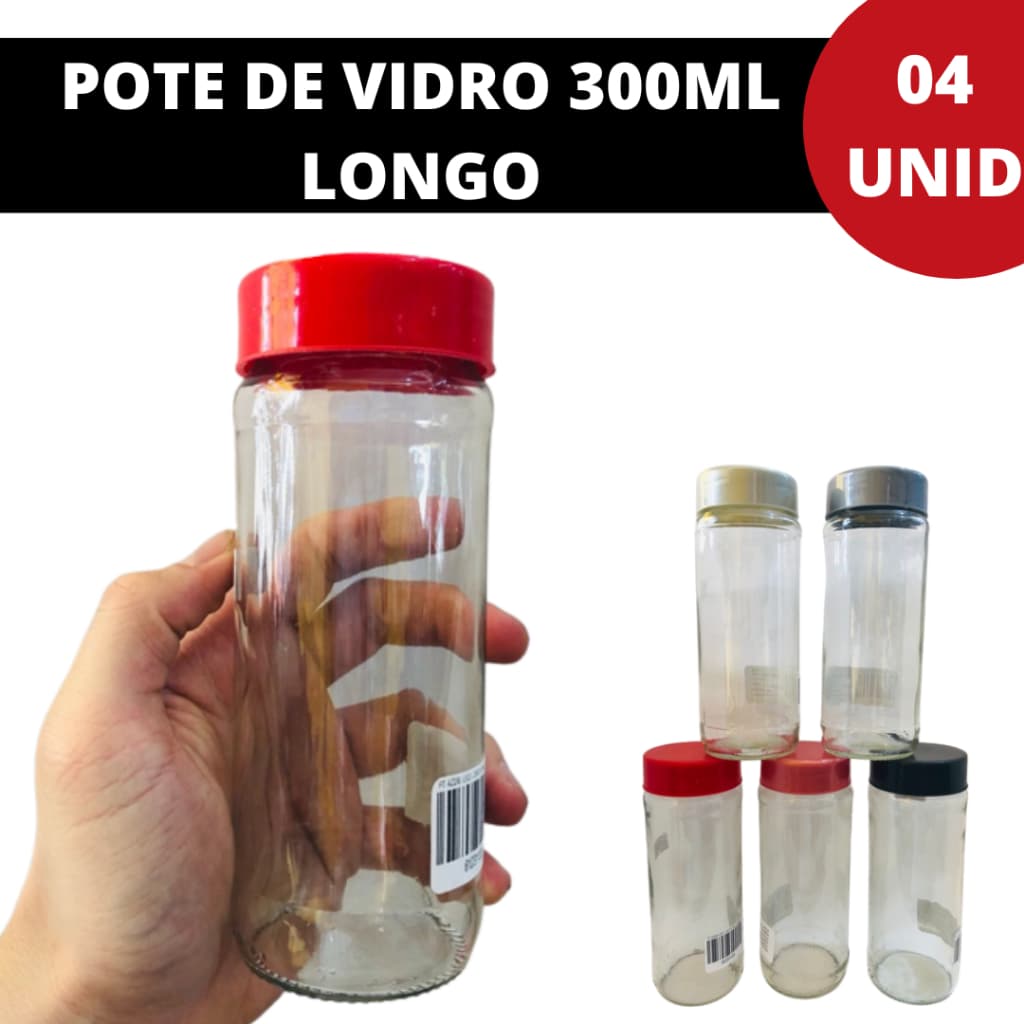 Pote de Vidro 300ml Longo Com Tampa Para Temperos, Especiarias e Conservas