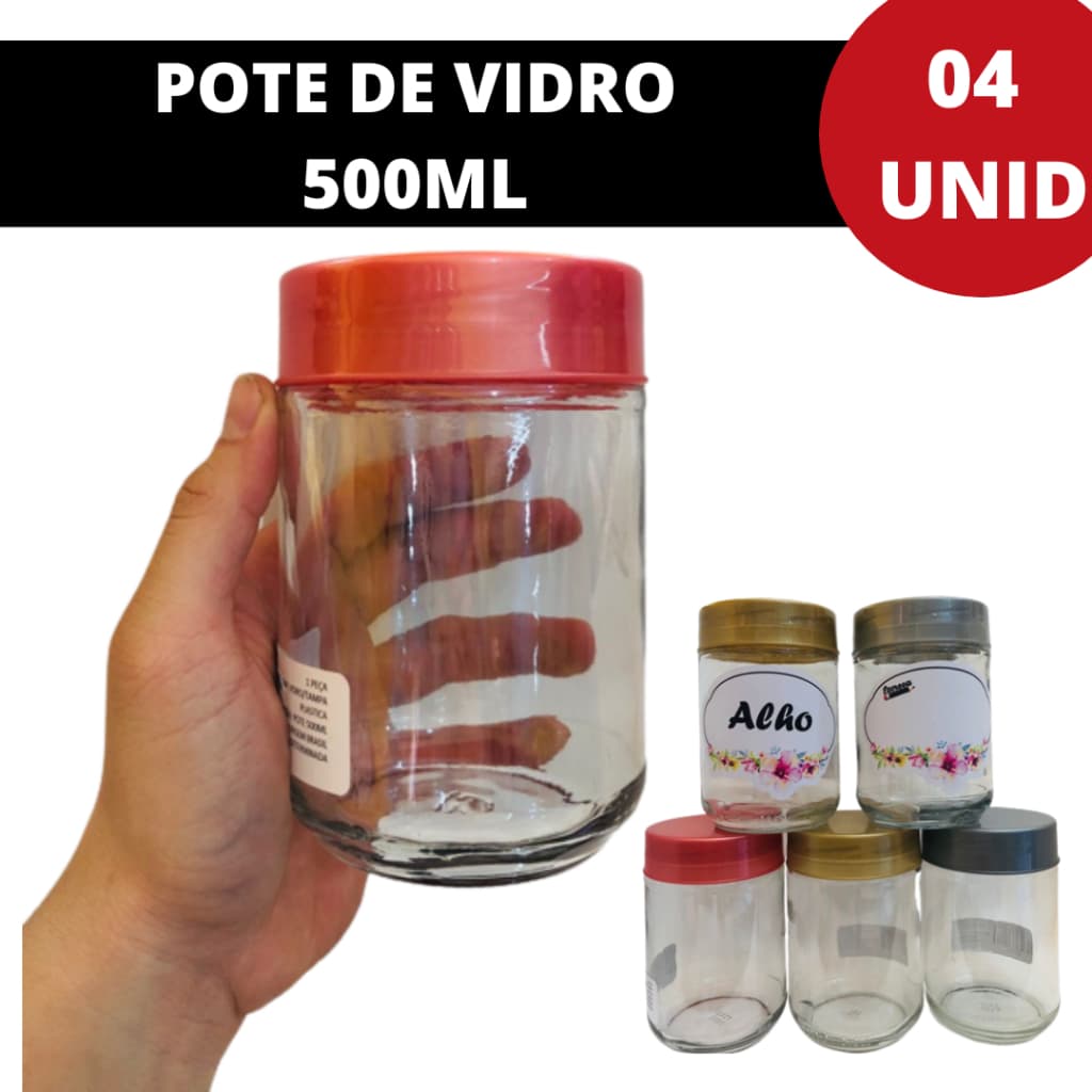 Pote de Vidro 500ml Com Tampa Para Temperos, Especiarias e Conservar Alimentos