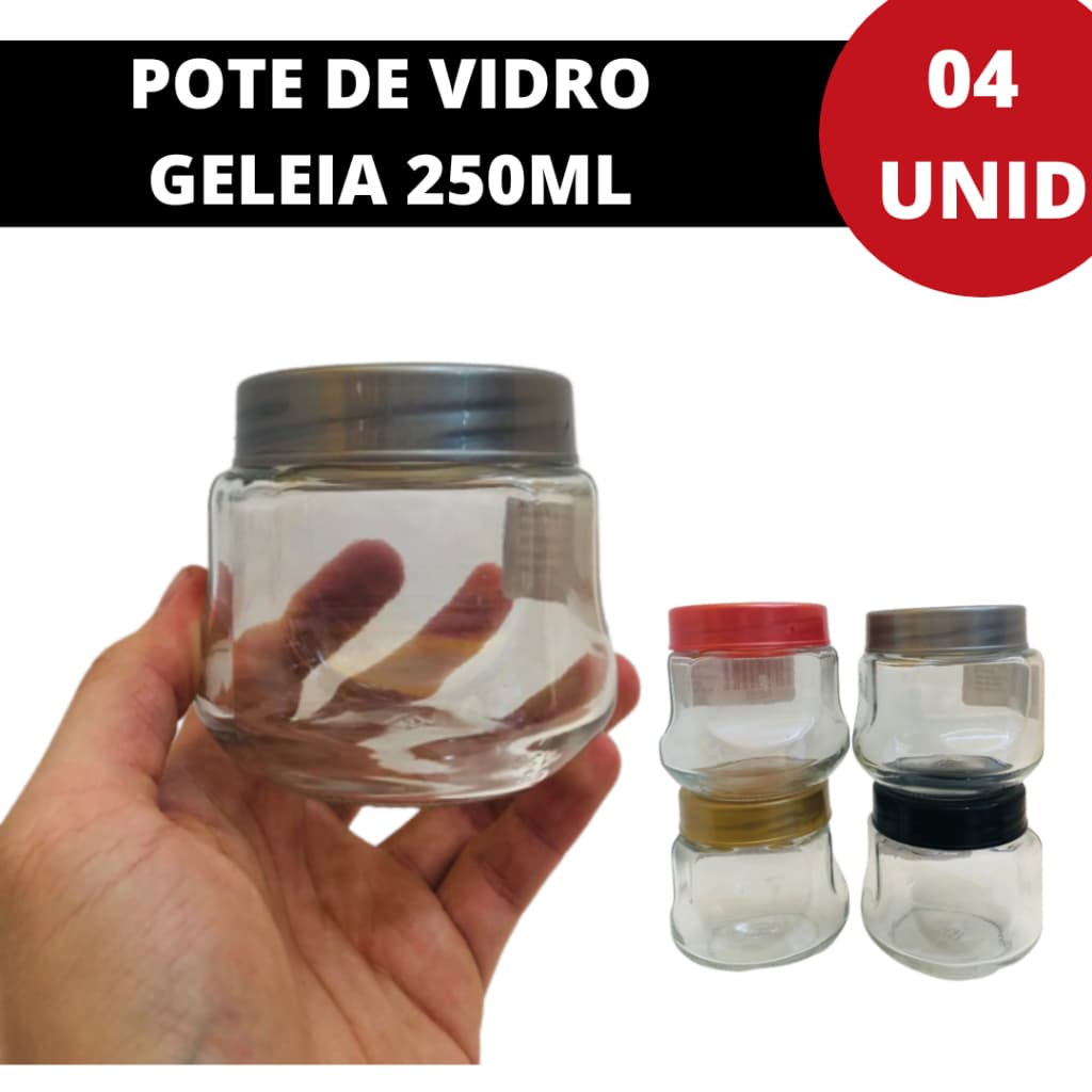 Pote de Vidro 250ml Com Tampa para Geleia, Temperos, Especiarias, Chás, Bolos, Artesanatos