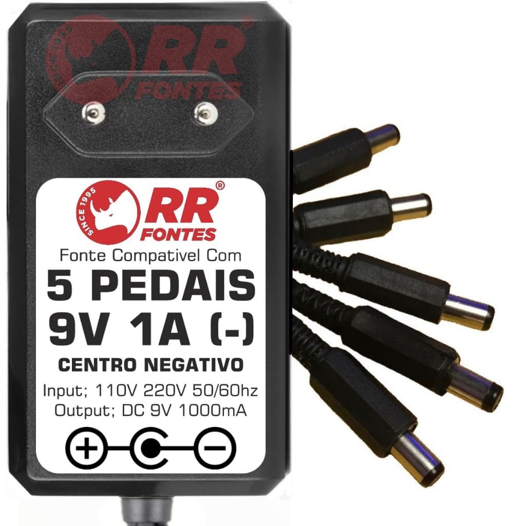 Fonte DC 9V 1A Para 5 Pedais, Multi Pedal