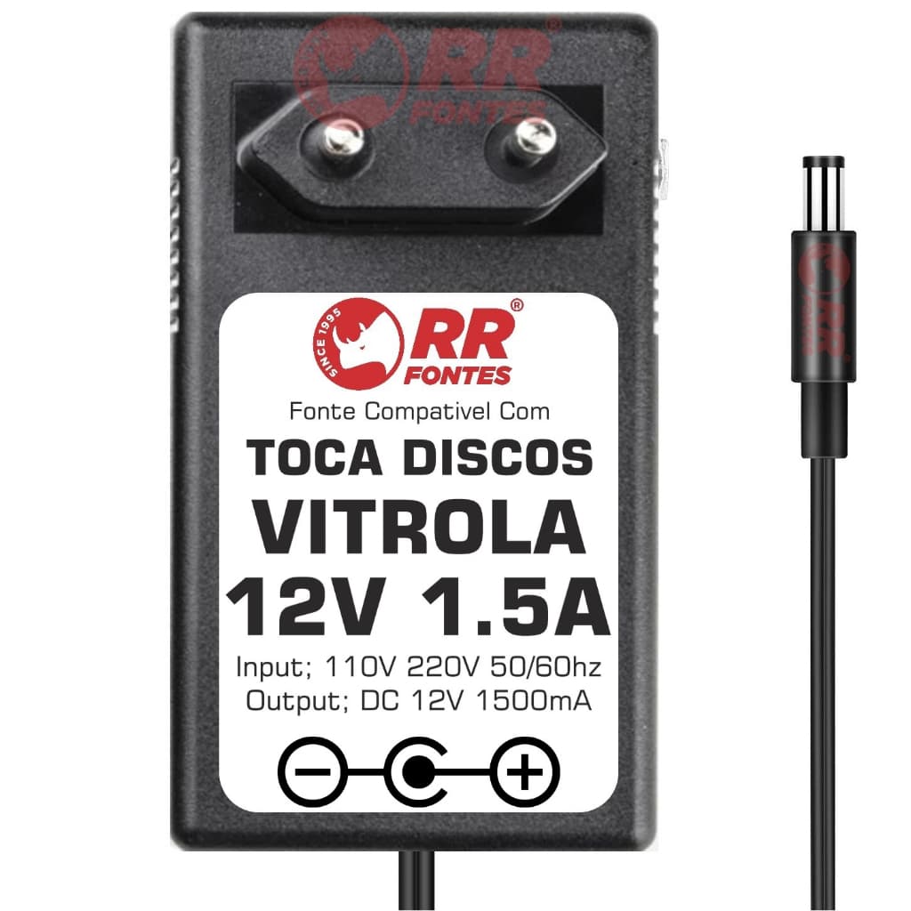 Fonte Carregador DC 12V Para Toca-Disco Vitrola Raveo