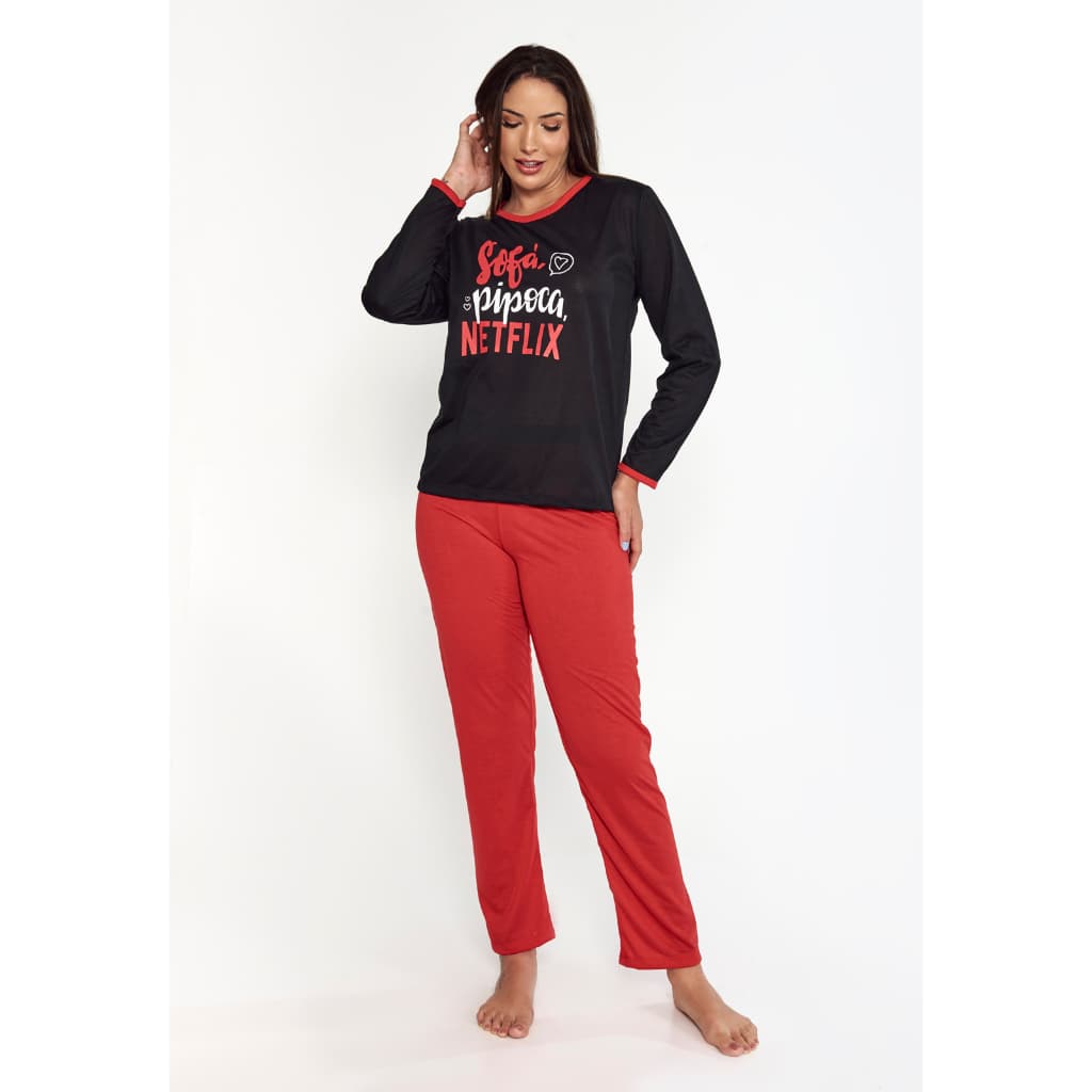 Pijama Netflix  Longo Feminino Malha Manga Comprida Blogueira