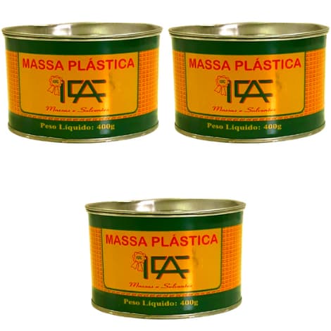 KIT Com 3 Massa Plástica Ica 400g Branca / Cinza / Preta