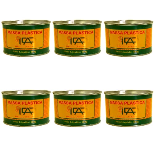 KIT COM 6 Massa Plástica Ica 400g Branca / Cinza / Preta