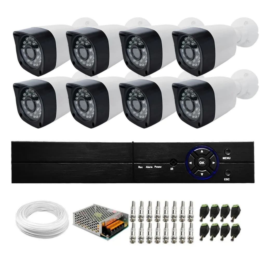 Kit Segurança Residencial 8 Câmeras Infravermelho HD Dvr 8 Canais 1080n Acesso Via APP