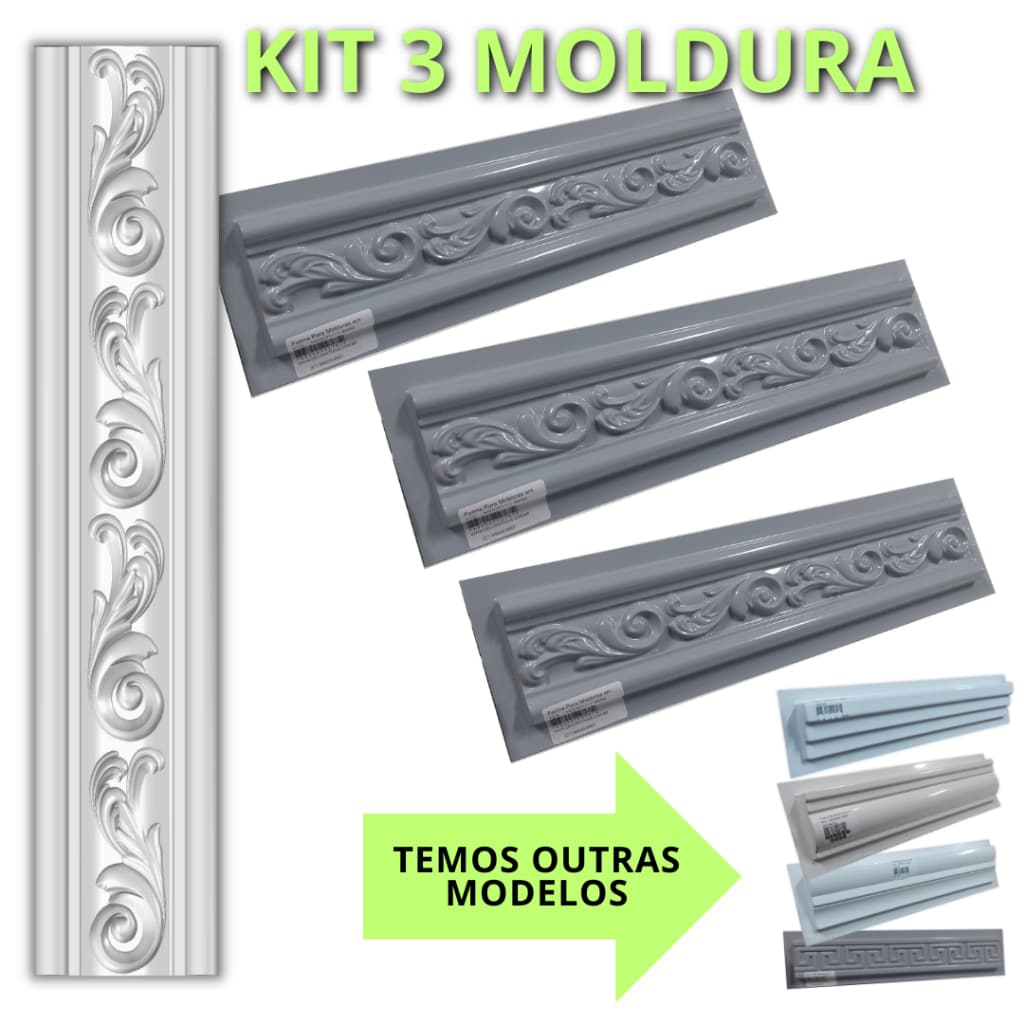 Kit 3 Formas Para Fabricação de Molduras em Gesso