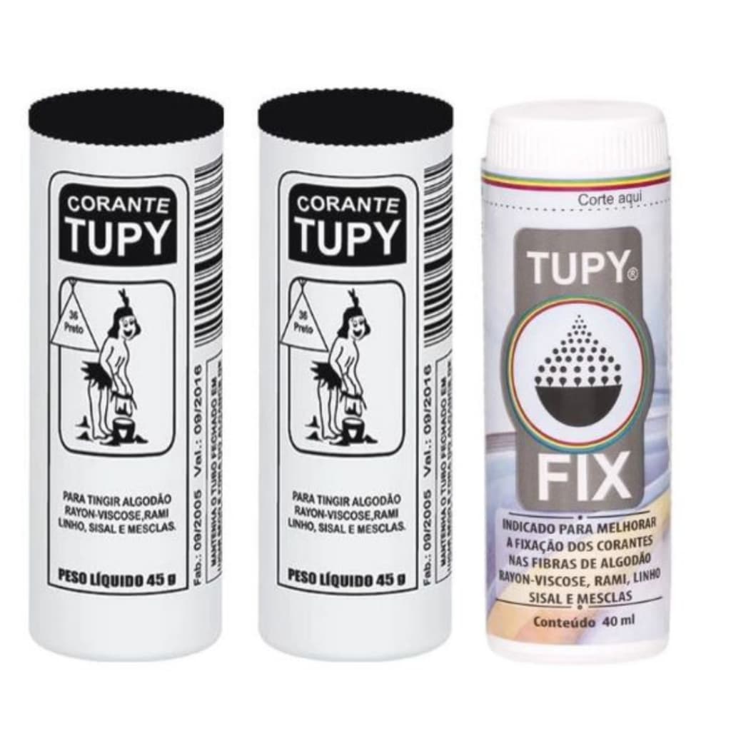 Kit Linha Tupy 2 Corante + 1 Fixador Tupy Fix para Tingir Roupa DIVERSAS CORES