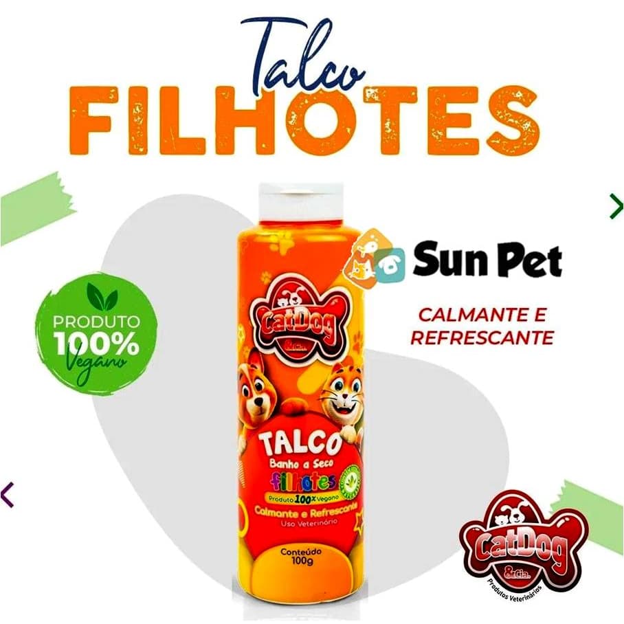Talco para Banho a Seco Pet Cãe e Gatos Filhotes 100gr