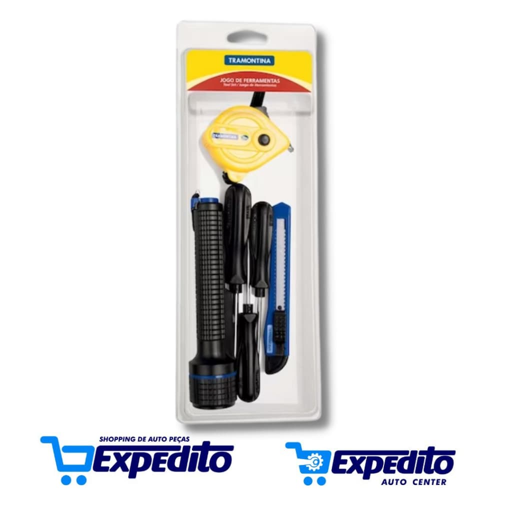 Jogo de Ferramentas com 6 Peças Lanterna, Trena, Estilete,Chaves de Fenda e Chave Philips Tramontina