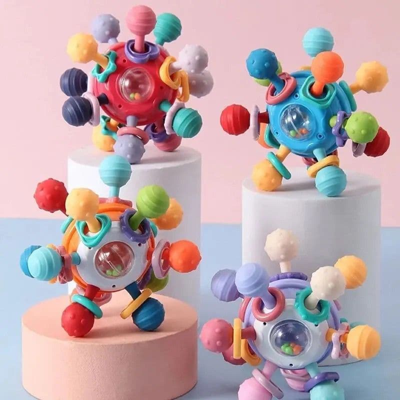 Brinquedo Montessori do Bebê  Chocalho Mordedor Atividade Cognitiva Sensorial em Silicone