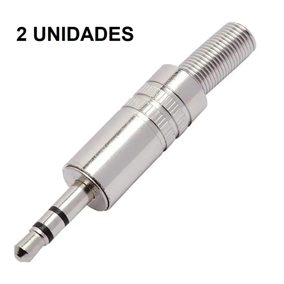 Plug P2 Stereo Metal C/ Mola Liso Profissional KIT COM 2 UNIDADES