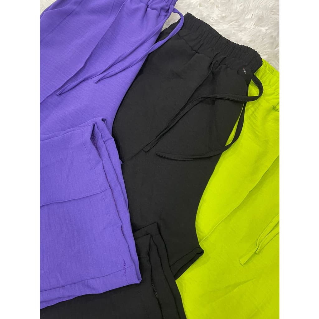 kit 3 peças de calças  pantalona com elastico na cintura soltinha