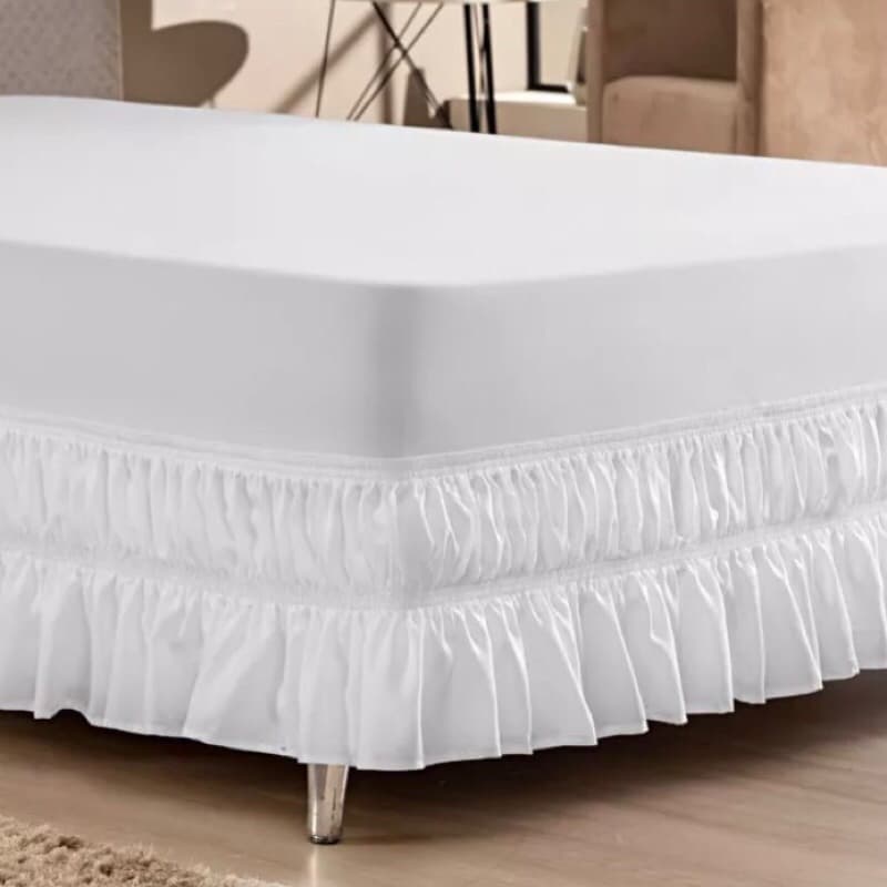 Saia para Cama Box Queen Size 2 Elásticos Duplo Ajustável Micropercal Babado Franzido