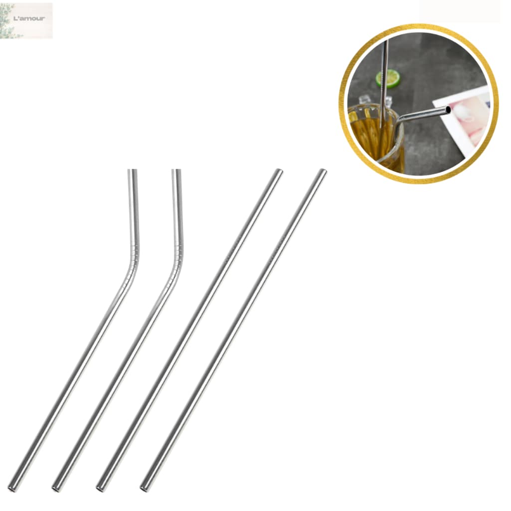Canudo Inox para Drinks Copos Taças Kit 4 Canudos