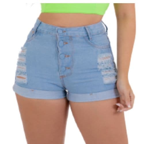 Short Jeans Feminino Short Jeans Cintura Alta Cor Jeans Claro  Short Jeans Feminino  sem Lycra