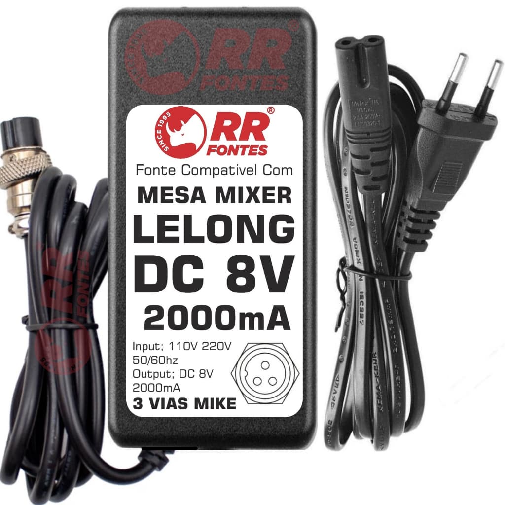 Fonte 8V 2A 3 Vias Para Mesa De Som DJ Mixer Lelong