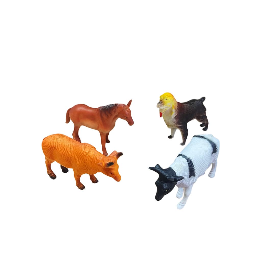 Kit Com 4 Animais Borracha Selvagem Brinquedo Fazenda Safari