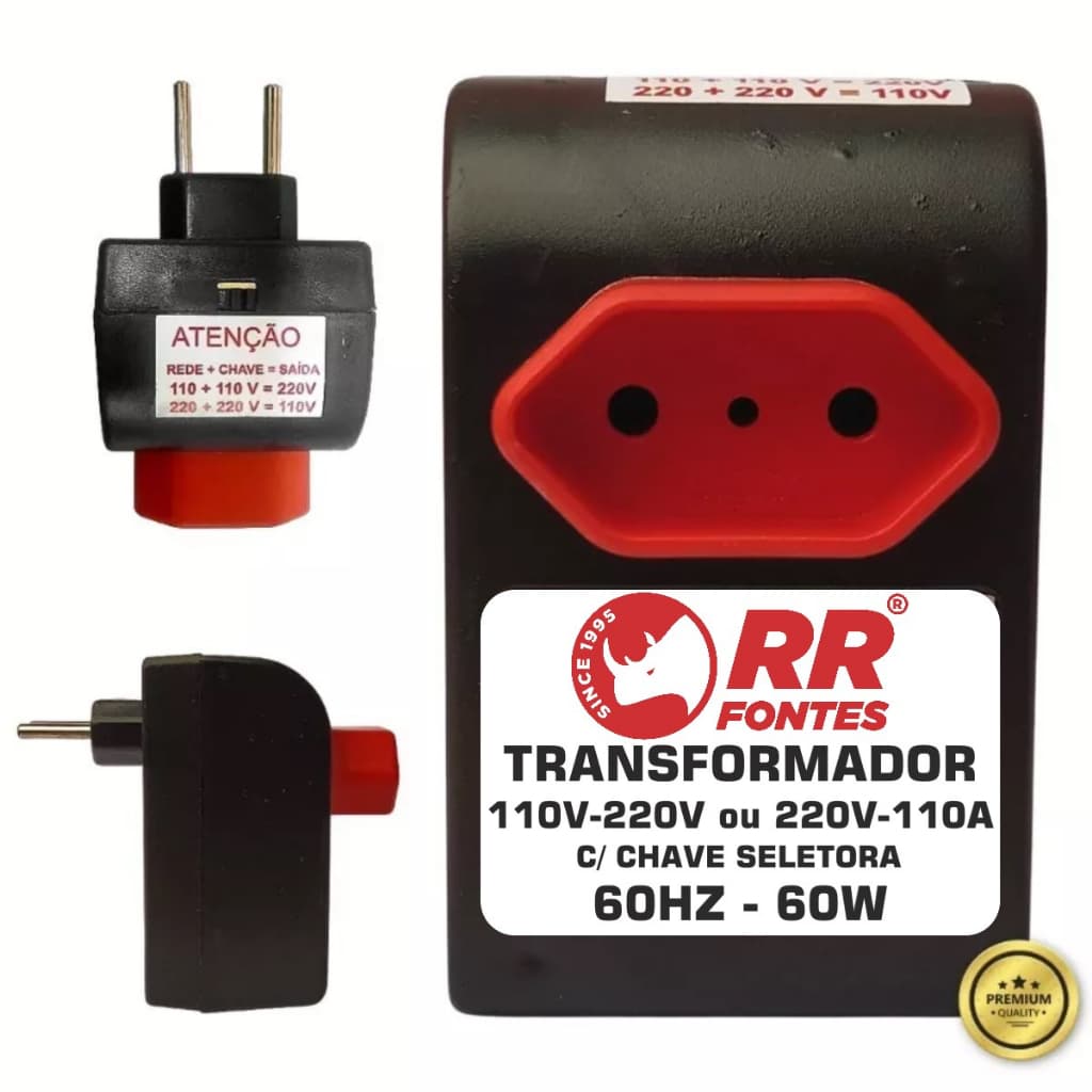 Transformador Conversor Voltagem 60w Para 110v-220v Ou 220v-110v Bivolt Tomada 2 Pinos