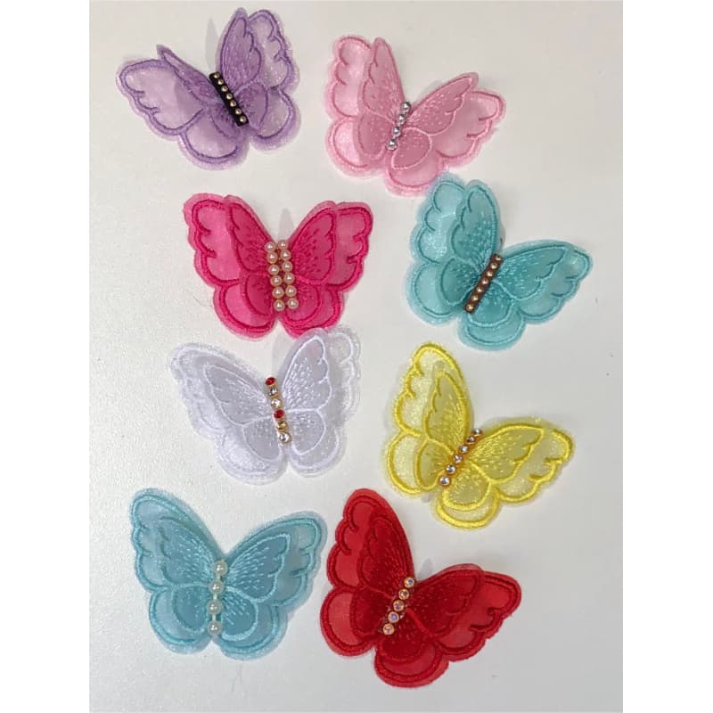 Aplique Tule BORBOLETA BORDADA 3D DUPLA (Pacotes com 2, 4, 6 ou 10 Unidades) para Laços e Tiaras