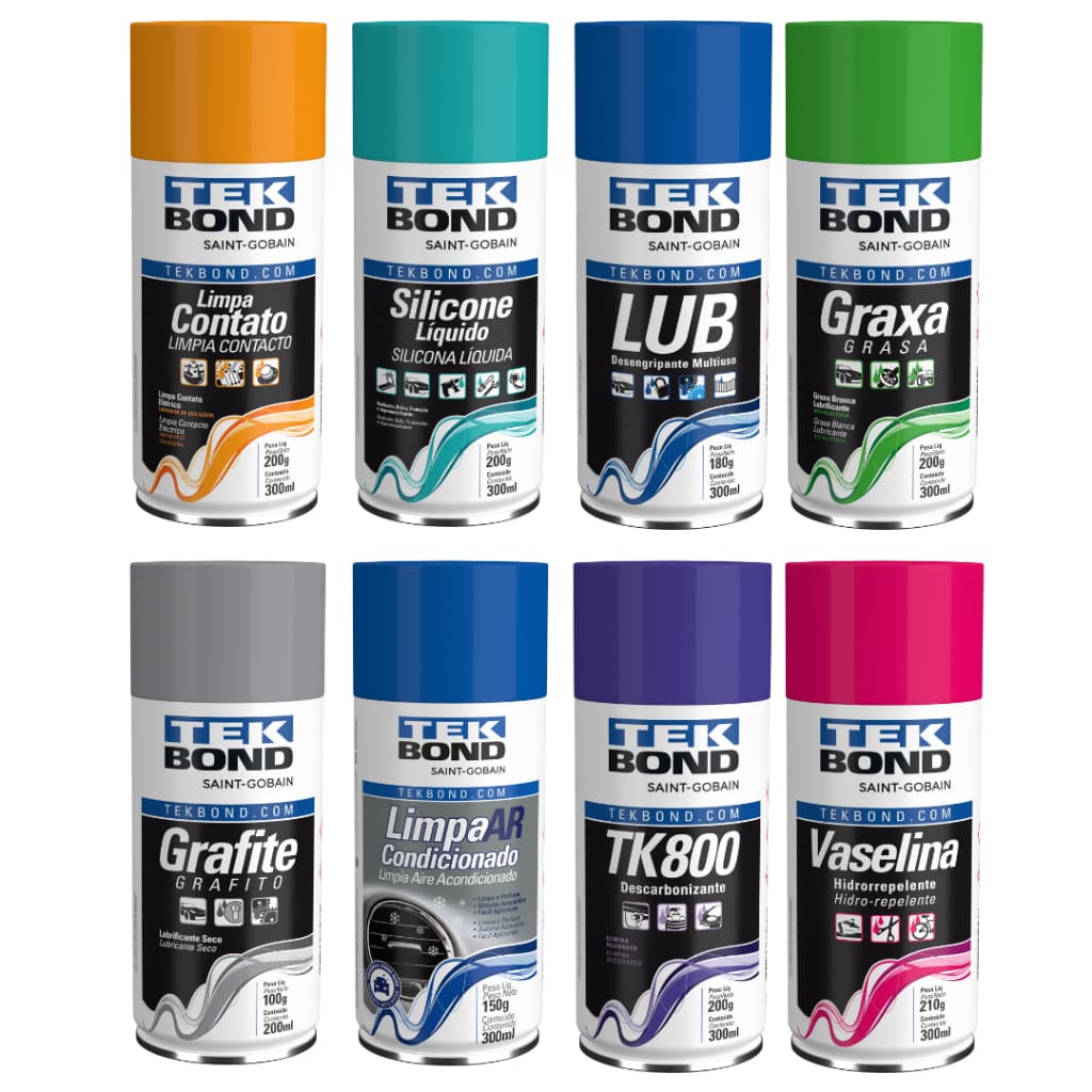 Spray Tekbond Lubrificante Limpa Contato Silicone Vaselina Grafite Desengripante Graxa Branca Uso Automotivo Geral