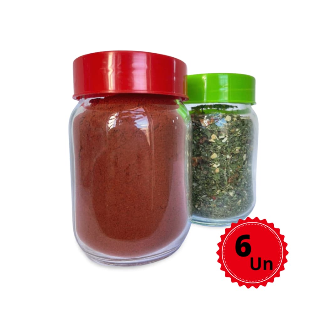 KIT c/06 Potes de Vidros 267ml c/Tampas Plásticas - Multiuso