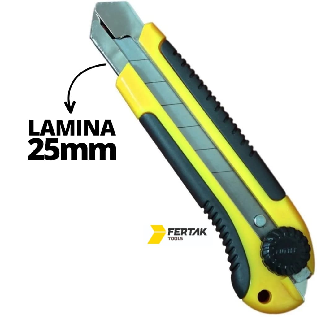 Estilete Profissional Lâmina 25mm Cabo Emborrachado - Estilete Largo - Fertak