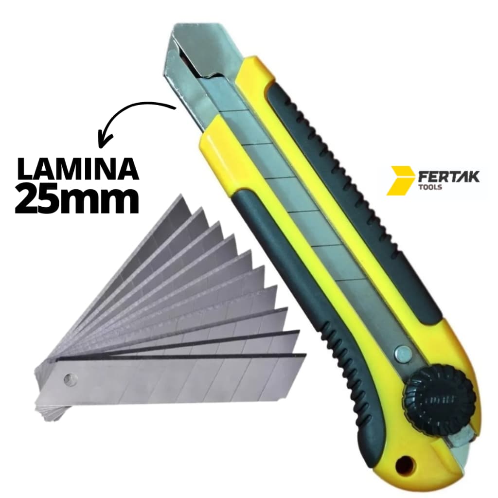 Estilete Largo Profissional Com Lâmina De 25mm + 10 Lâminas De 25mm Fertak - Uso Profissional-Fertak