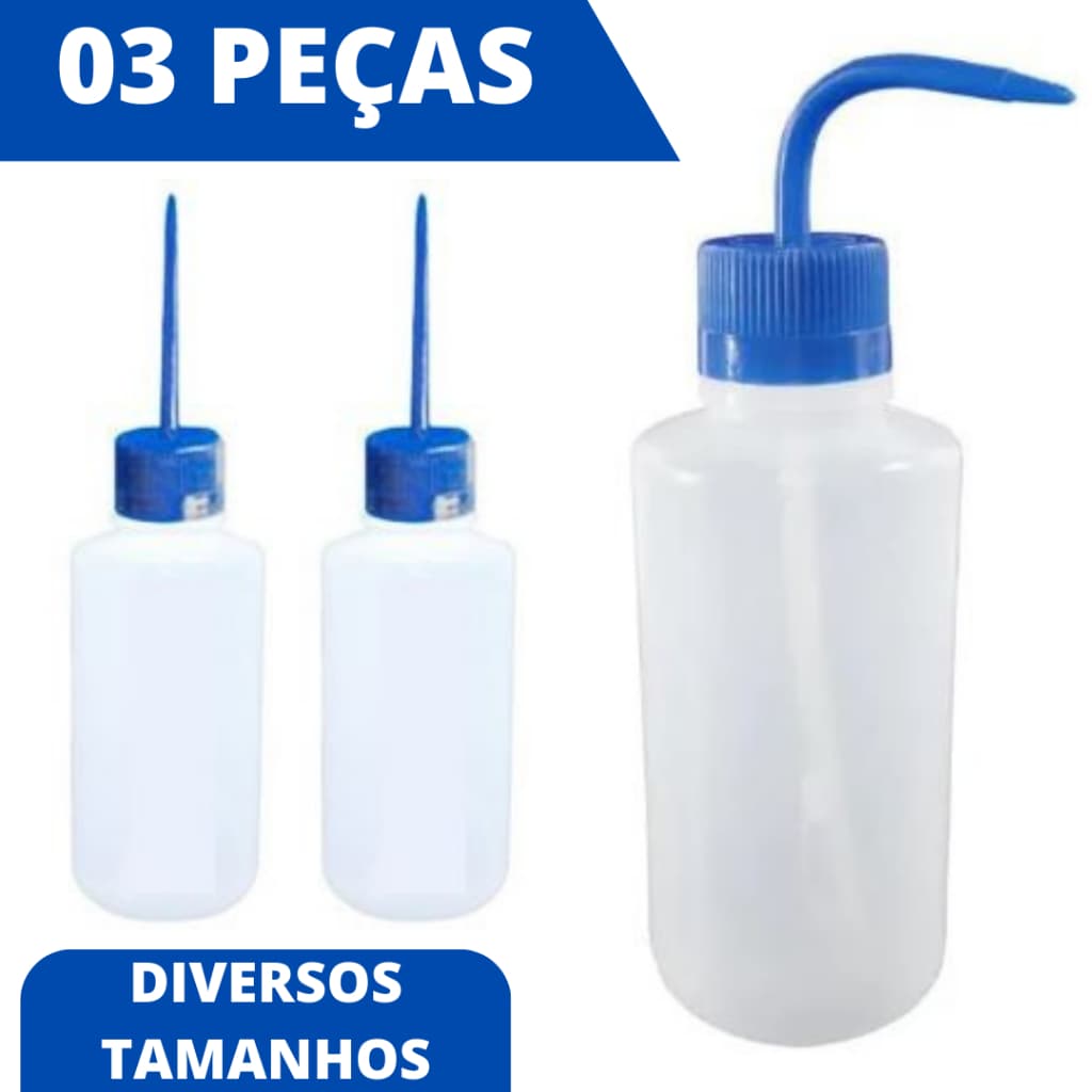 Pisseta Plástica Garrafa Almotolia Frasco com Graduação 125ml a 1000ml unidade Bico Curvo