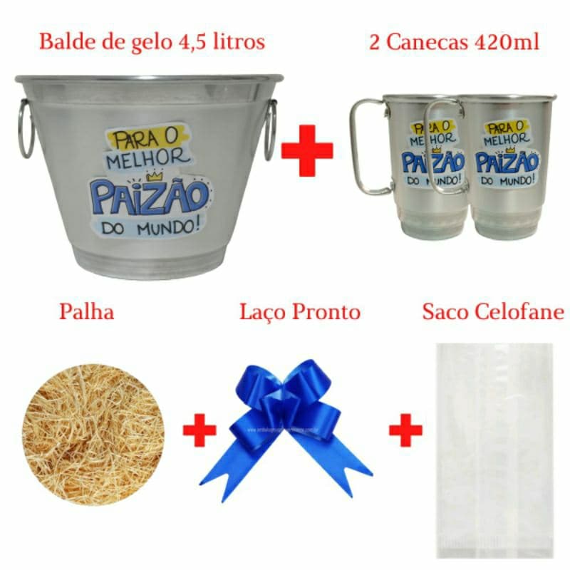 Kit Embalagem para Presente Dia dos Pais Com Balde de Alumínio Personalizado