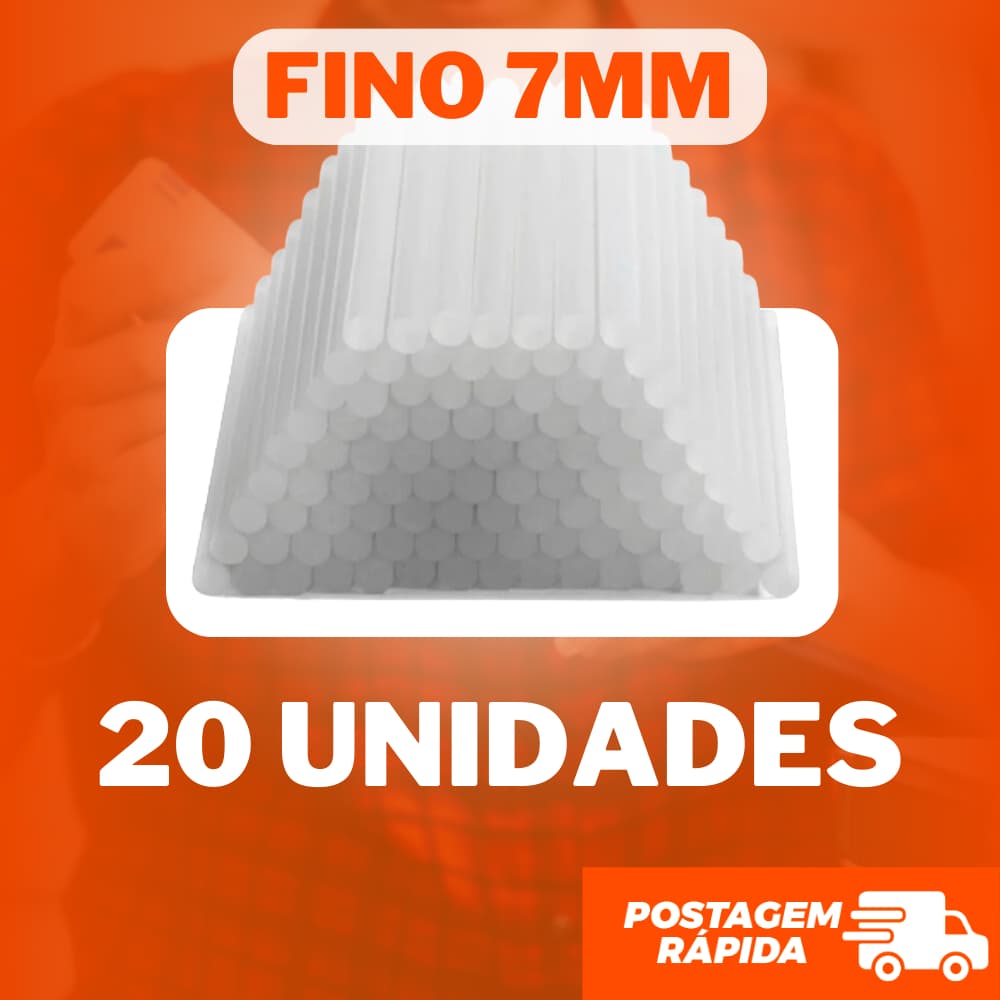 Bastão Tubo de Cola Quente KIT Com 20 Unidades 2 Kit Com 10 Bastões FINO 7MM