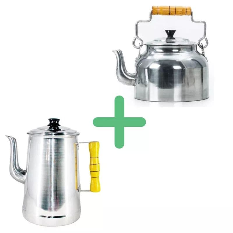kit 2 Peças Bule Cafeteira + Chaleira Polida para Café Chá Leite