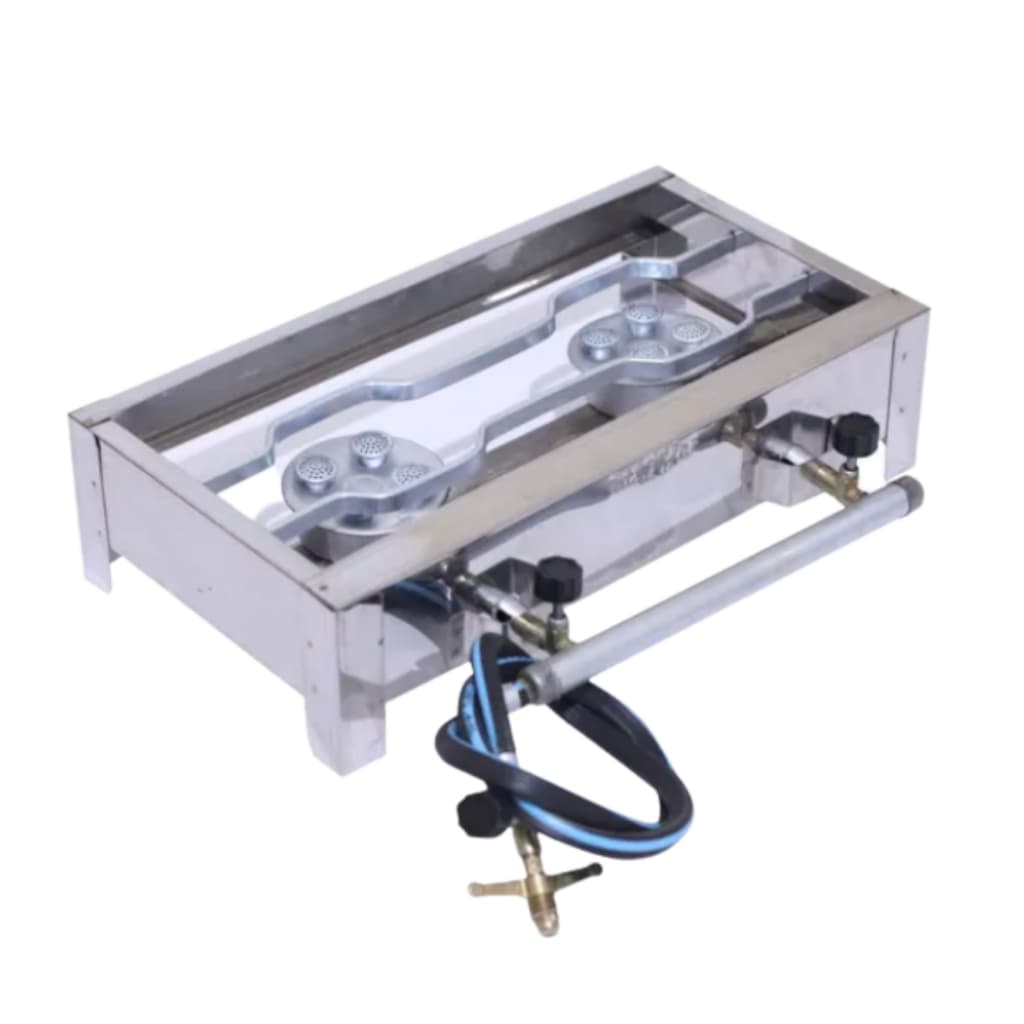 Fogão fogareiro Inox 2 Bocas kit gás alta pressão camping