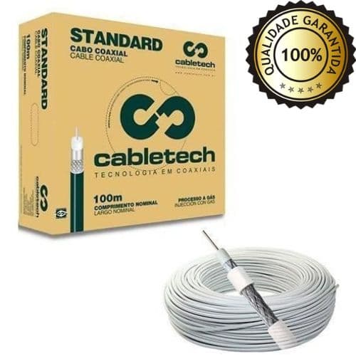 Cabo Coaxial Rg6 Cobreado Rolo 100 Metros Com Malha Dupla 60/90%