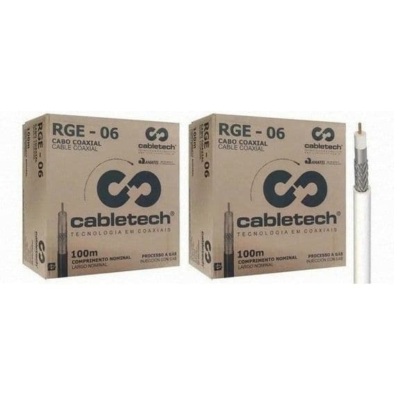 2 Caixas De Cabo Coaxial Rg6 Cobreado C/Malha 90% 200 Metros Pronta Entrega