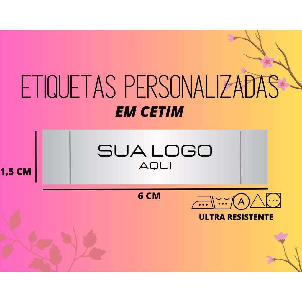 100 Etiquetas de Cetim 1,5x6 Personalizadas