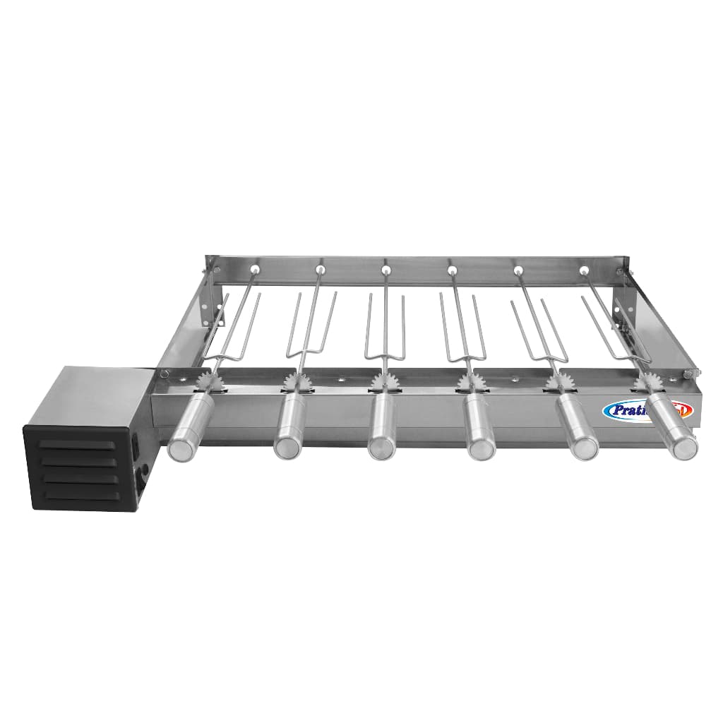 Churrasqueira Gira Grill Baixo Elétrica Inox 6 Espetos Giratorio Motor Weg