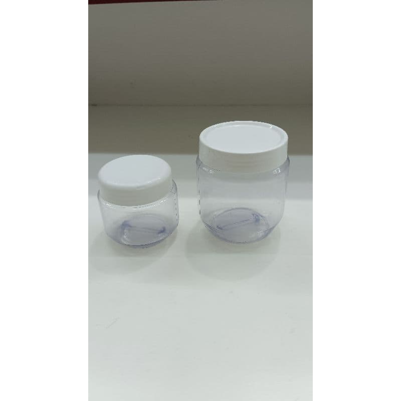 50 Potes plástico (PVC) cristal 120ml ou 250ml com tampa.