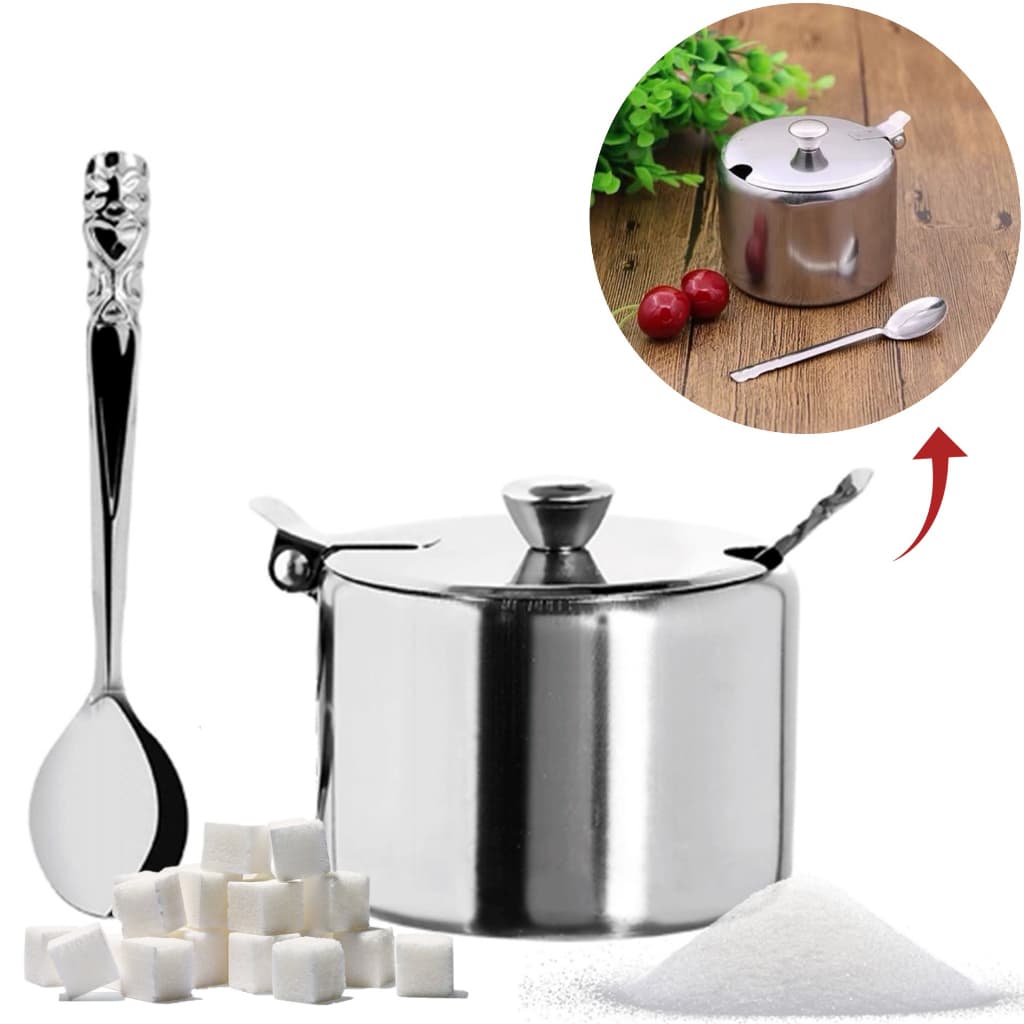 Açucareiro Aço Inox Profissional Com Tampa E Colher 150g
