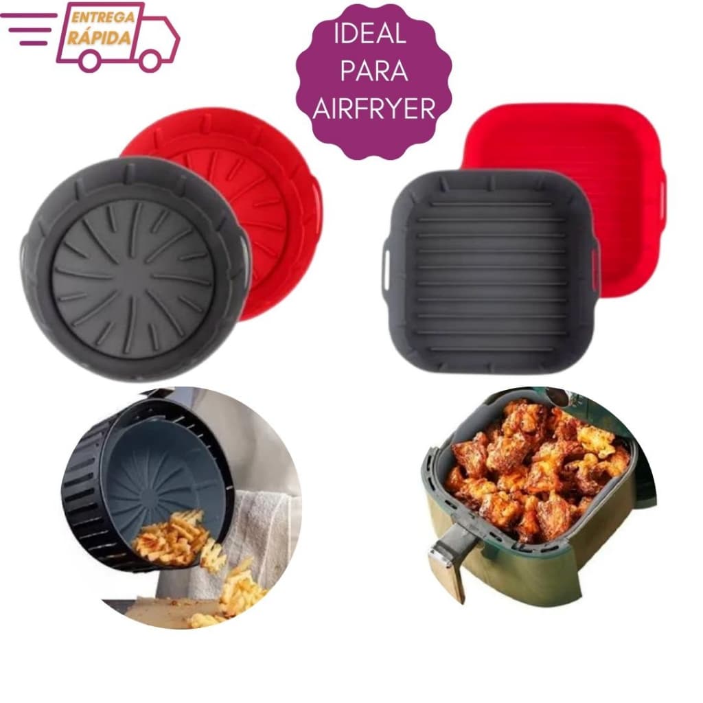 Forma para Airfryer de Silicone Cozimento Quadrada e Redonda